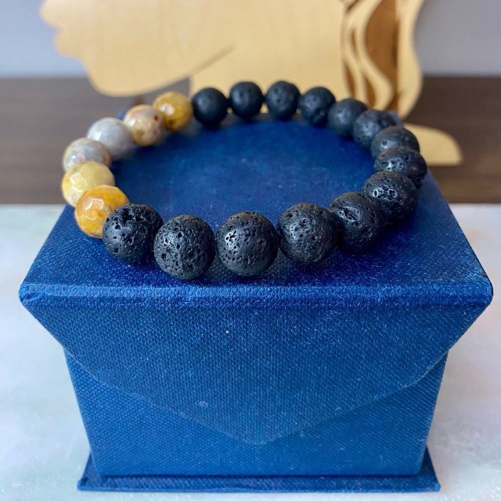 Handmade Unisex Crazy Lace Agate Lava Bead Bracelet 10mm - Picture 8 of 8